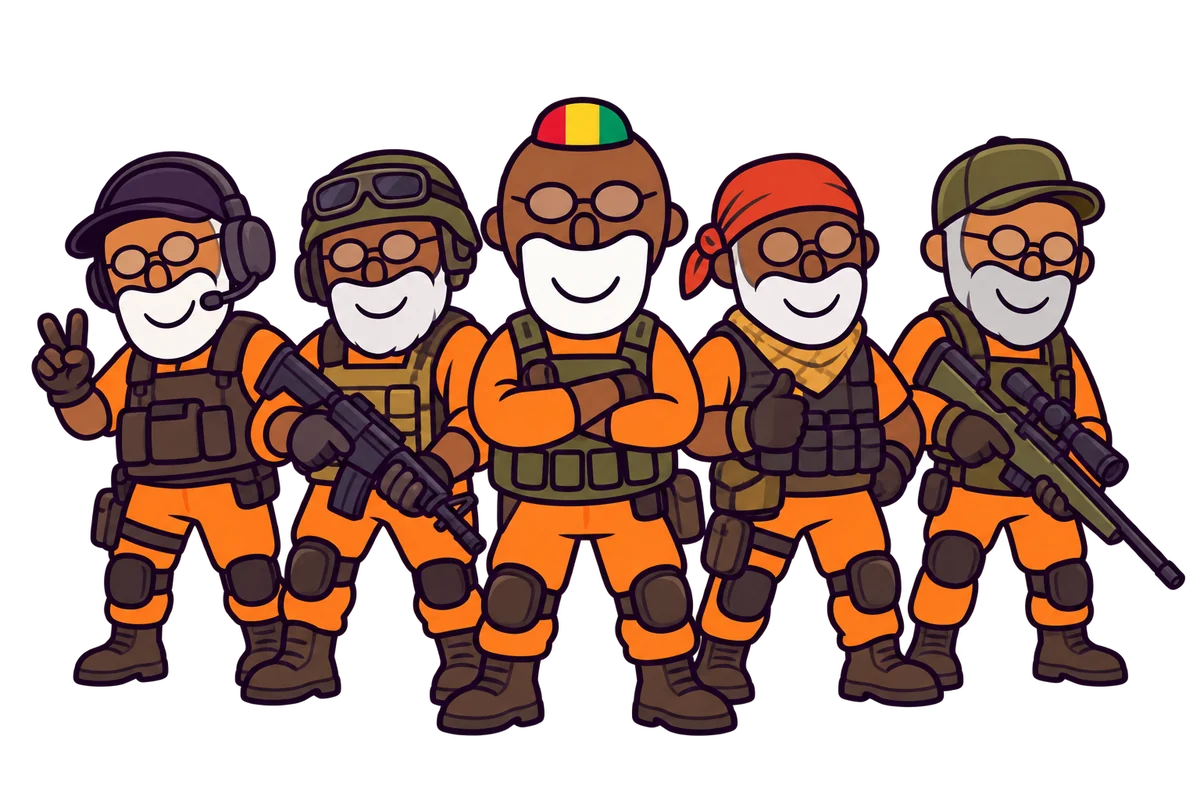 Five Amo grandpas in CS2 gear, with the original Amo at the centre